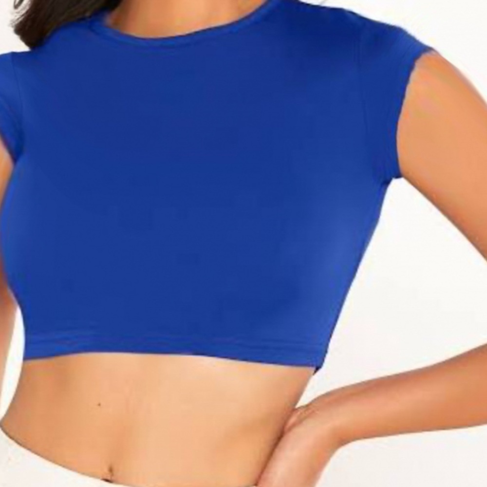 Blue Crop Top Muscle Tee Belly Shirt